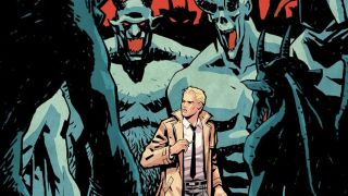 Cover of Hellblazer Vol. 8 trade paperback, with Constantine standing amongst massive demons