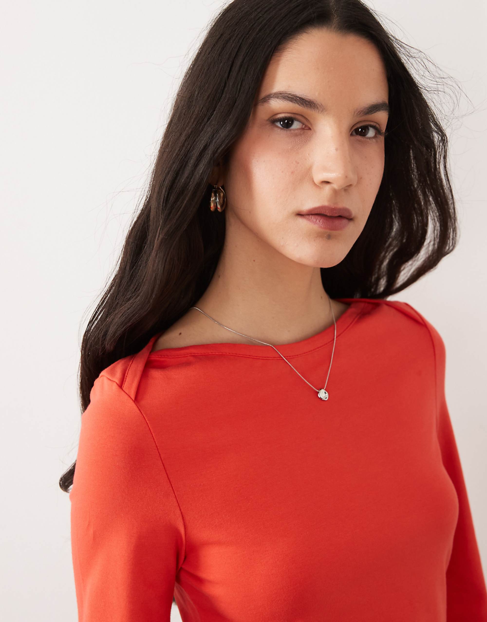 Asos Design 3/4 Sleeve Top With Boat Neck in Red