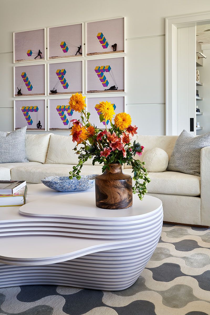 Family room with white coffee table