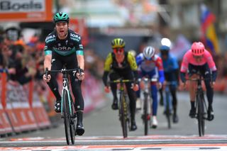 LIEGE BELGIUM APRIL 28 Arrival Maximilian Schachmann of Germany and Team BoraHansgrohe during the 105th Liege Bastogne Liege 2019 a 256km race from Liege to Liege LiegeBastogneL LBL on April 28 2019 in Liege Belgium Photo by Tim de WaeleGetty Images