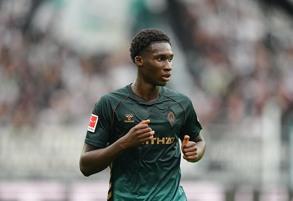 Karim Coulibaly of SV Werder Bremen looks on during the 1.Bundesliga match between Borussia M&amp;ouml;nchengladbach and Werder Bremen at Borussia-Park, M&amp;ouml;nchengladbach, Germany on September 14, 2025