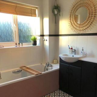 wash basin with mirror in bathroom