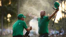 Dean Burmester sprayed with champagne after winning LIV Golf Miami