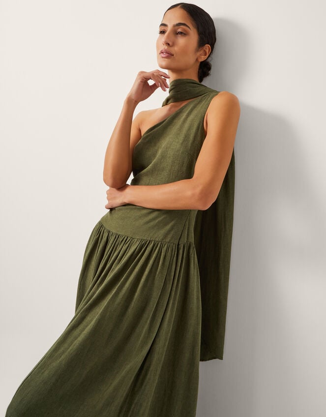 The India Edit Leila One Shoulder Maxi Dress Green
