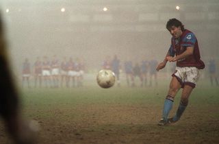 Aston Villa's Dean Saunders takes a penalty during Wimbledon's 6-5 shoot out victory.