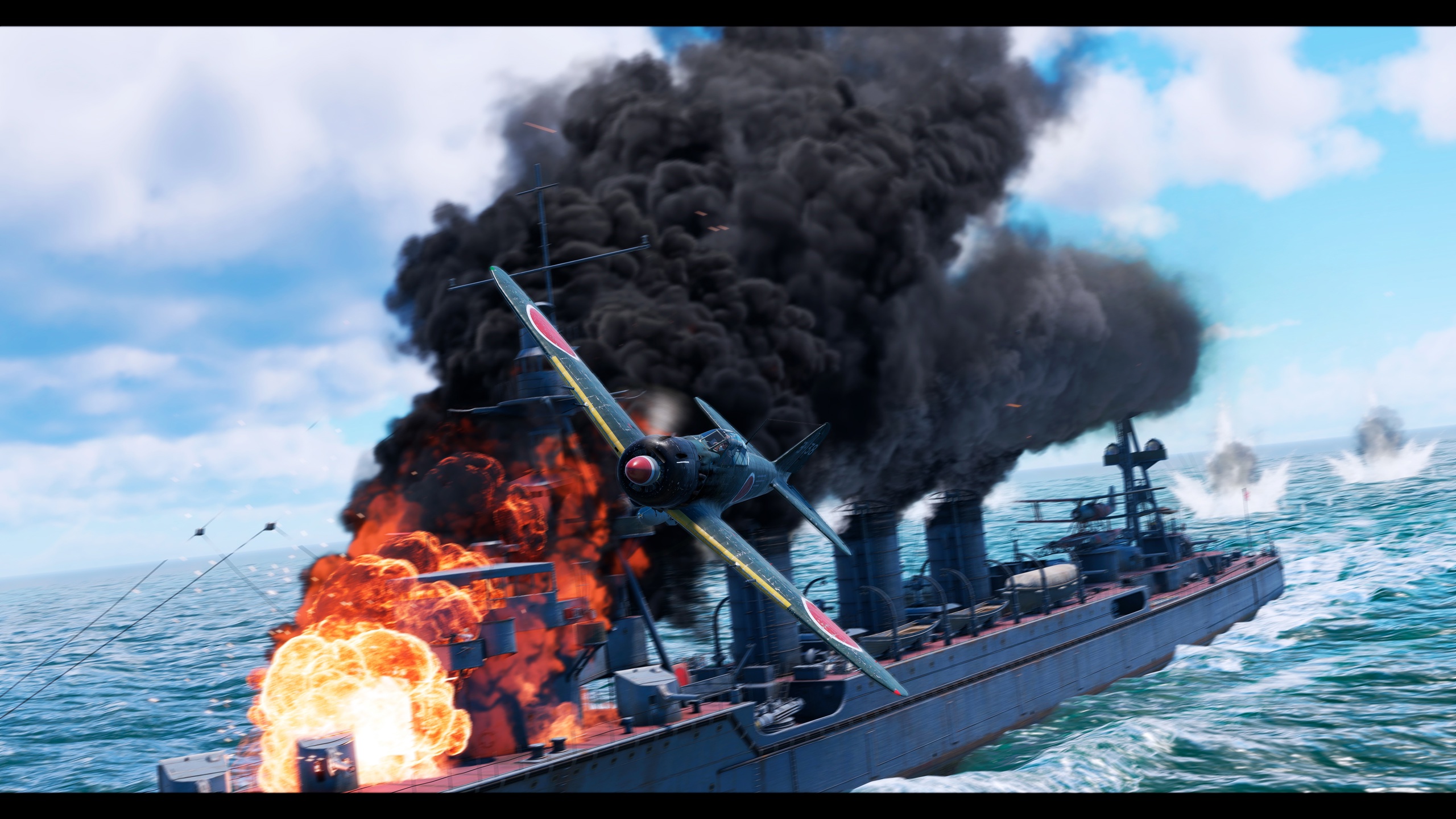 Plane bombing a ship in War Thunder