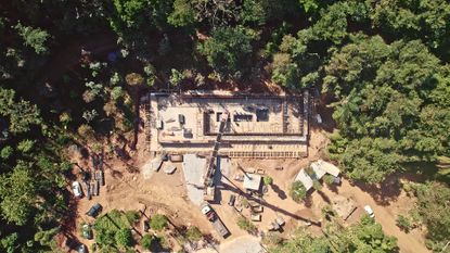 Installation of the Michael Heizer Gallery at the Museu Bernardo Paz while in construction