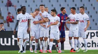 Brentford vs Tottenham live stream Oliver Skipp of Tottenham Hotspur celebrates after scoring the team's first goal during the Joan Gamper Trophy match between FC Barcelona and Tottenham Hotspur at Estadi Olimpic Lluis Companys on August 08, 2023 in Barcelona, Spain. (Photo by Eric Alonso/Getty Images)