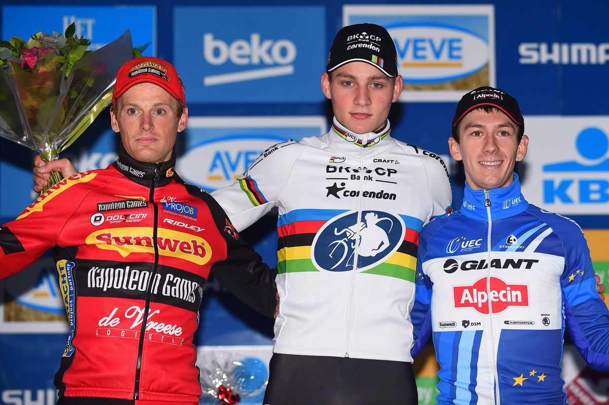 Kevin Pauwels, Mathieu Van der Poel and Lars van der Haar on the Zolder podium