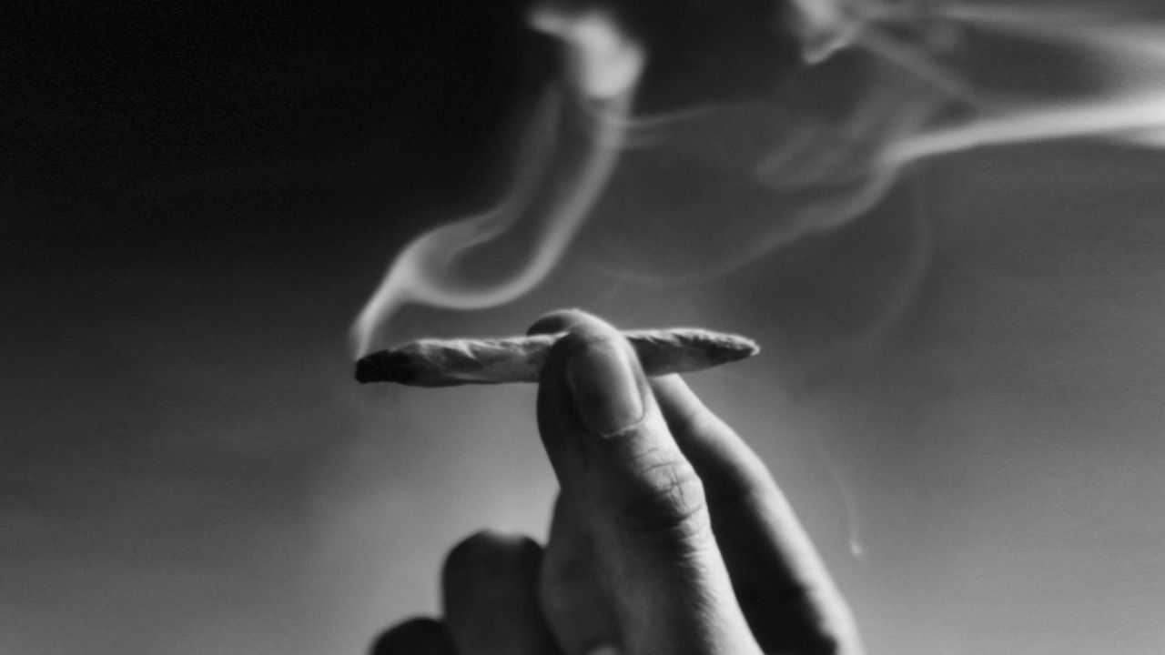 Closeup of a lit marijuana cigarette