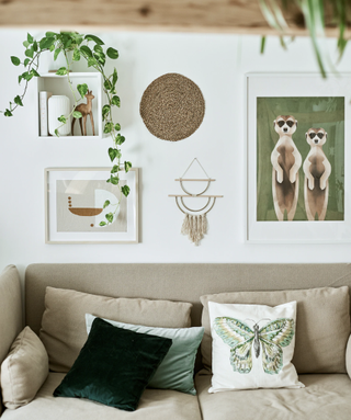 living room with green and beige