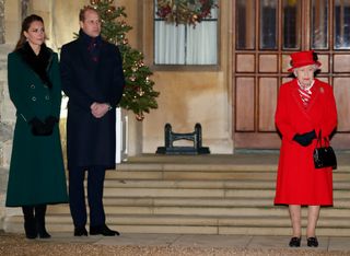 Catherine, Duchess of Cambridge, Prince William, Duke of Cambridge and Queen Elizabeth II attend an event to thank local volunteers and key workers