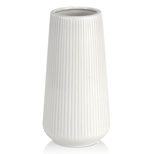 White Ceramic Vase, Gukjob Small Cute Flower Vase for Pampas Grass, Home, Living Room, Dining Table, Farmhouse, Office Decor, Bedroom, Table, and Kitchen Shelf (white)