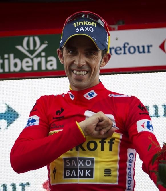 Alberto Contador (Tinkoff-Saxo) looks comfortable in red at the Vuelta a Espa&ntilde;a.