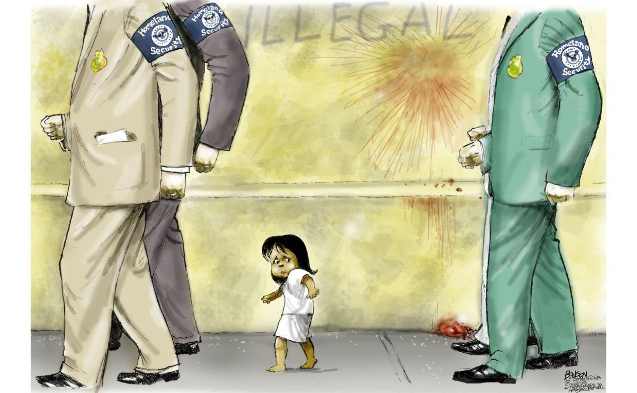 Political cartoon U.S. immigration policy children family separation homeland security ICE