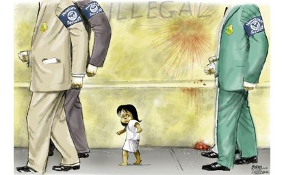Political cartoon U.S. immigration policy children family separation homeland security ICE