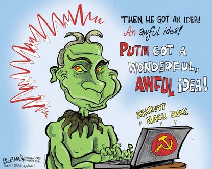 Political cartoon U.S. 2016 election Grinch Putin hacking