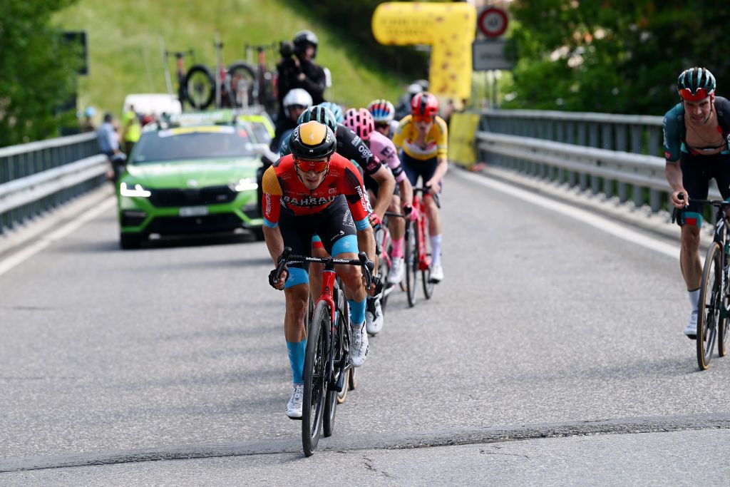 LEUKERBAD SWITZERLAND JUNE 14 Pello Bilbao of Spain and Team Bahrain Victorious competes in the chase group during the 86th Tour de Suisse 2023 Stage 4 a 1525km stage from Monthey to Leukerbad 1367m UCIWT on June 14 2023 in Leukerbad Switzerland Photo by Dario BelingheriGetty Images