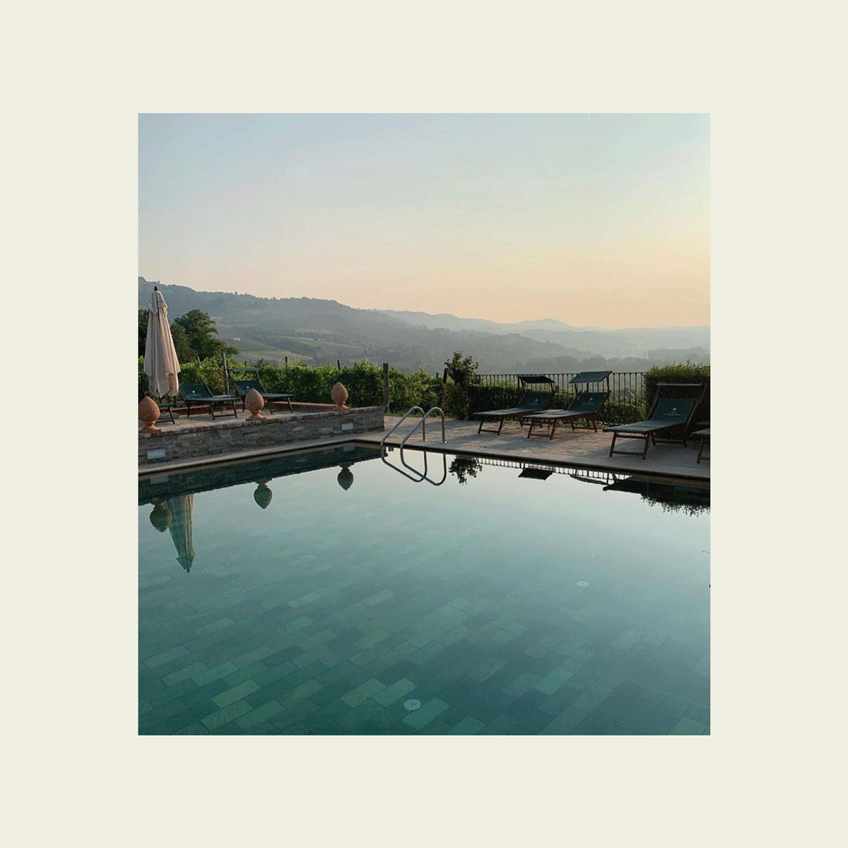 collage of images featuring countryside hotels outside of Paris, London, Milan, and New York