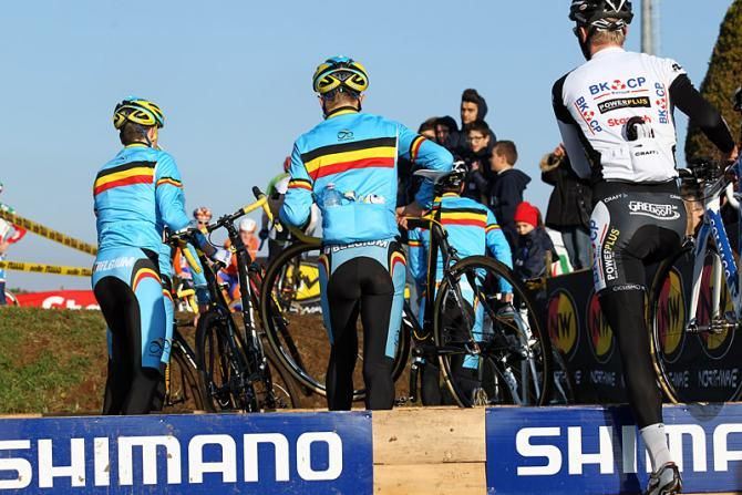 Belgian riders pre-ride the World Cup venue in Rome.