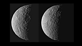 NASA's Dawn spacecraft took these images of dwarf planet Ceres from about 25,000 miles (40,000 kilometers) away on Feb. 25, 2015. The resolution is about 2.3 miles (3.7 kilometers) per pixel.