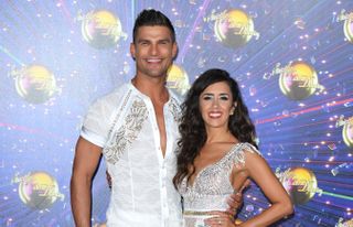 Aljaz Skorjanec and Janette Manrara attend the "Strictly Come Dancing" launch show red carpet