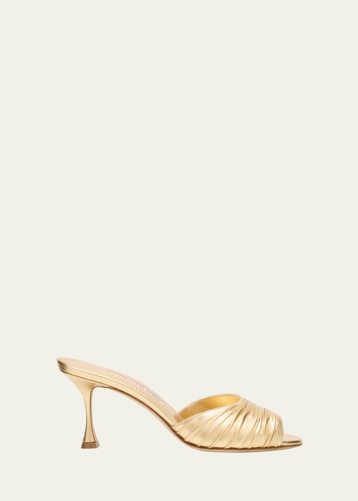 Pirua Ruched Metallic Mule Sandals