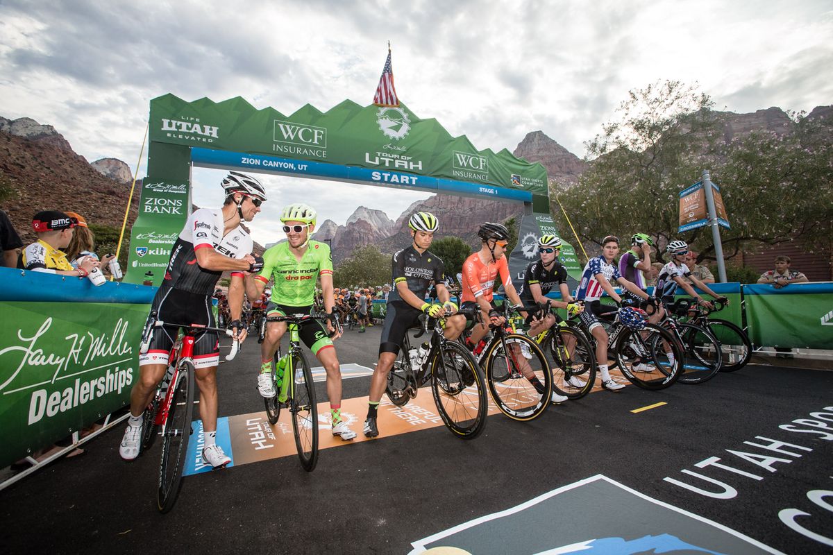 Riders take to the start line for stage 1 in Utah