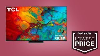 TCL 6-Series TV on pink background with deal tag