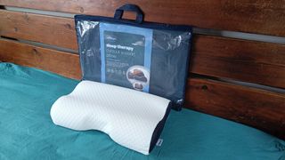 The Silentnight Sleep Therapy Contour Support Pillow during testing