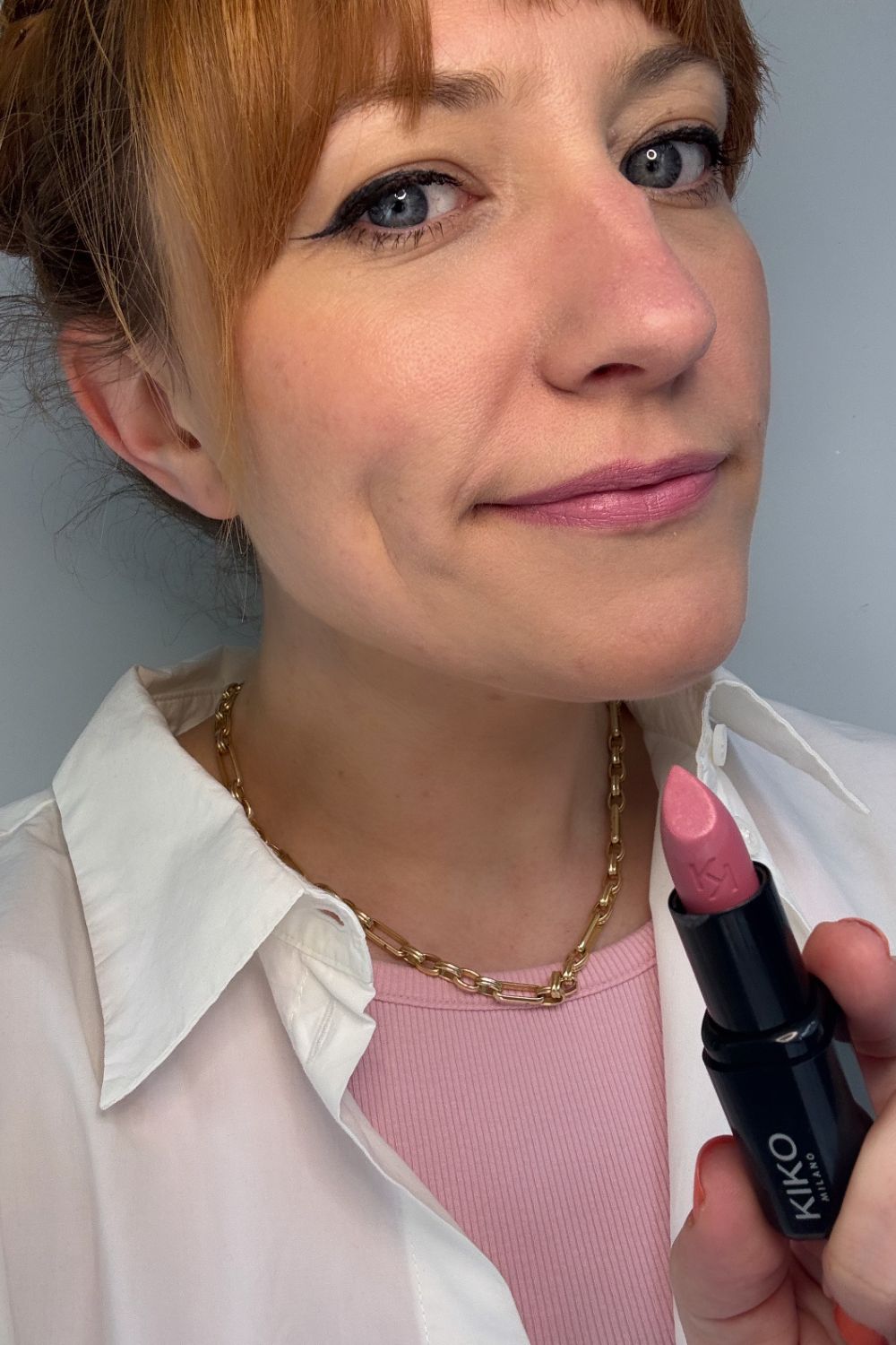 a headshot of matilda with the kiko milano lipstick
