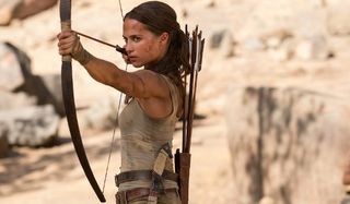 Tomb Raider Alicia Vikander Lara Croft takes aim with bow