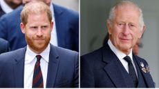 A composite of a picture of Prince Harry in April 2025 and King Charles in September 2025