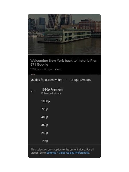 YouTube's enhanced bitrate 1080p HD video quality for Premium members.
