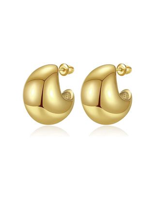 Anten Pink Chunky Gold Hoop Earrings for Women, Lightweight Drop Hoops Earrings With 18k Real Gold Plated, Hypoallergenic Trendy Jewelry for Girls Women (gold Chunky Teardrop)