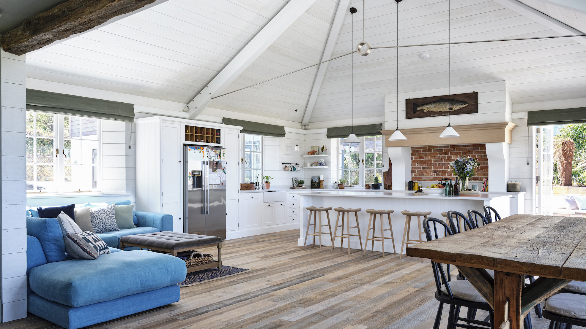 open plan l shaped kitchen dining living room