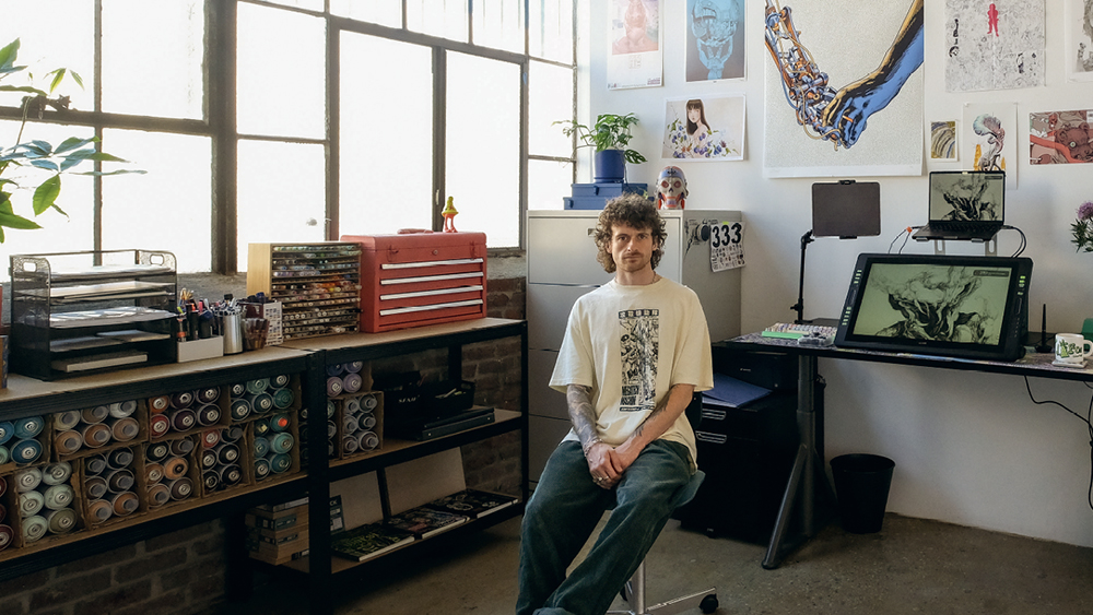 Mark Worst in his tattoo art studio