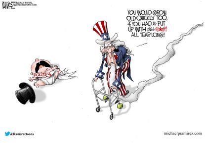 Political Cartoon U.S. 2020 politics Uncle Sam