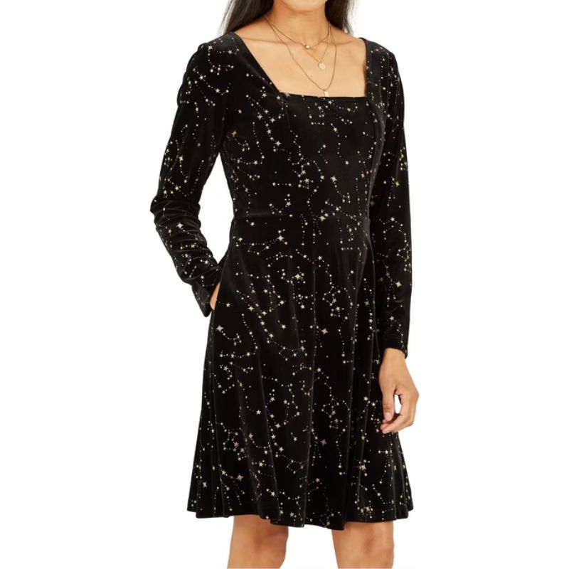 Yumi, Flared Long Sleeve Knee Length Dress