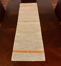 Burlap Table Runner with Orange Stripe l