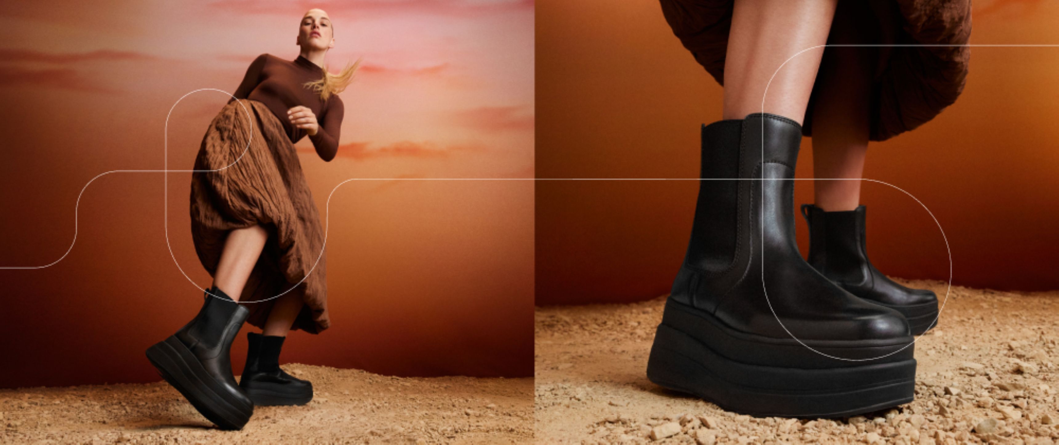 Model wearing black ankle boots sold at FitFlop and a close up of the boots