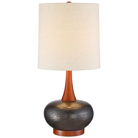 360 Lighting Andi Modern Mid Century Table Lamp 24 1/2" High Hammered Brown Ceramic Red Oak Wood Off White Shade for Bedroom Living Room Bedside Desk