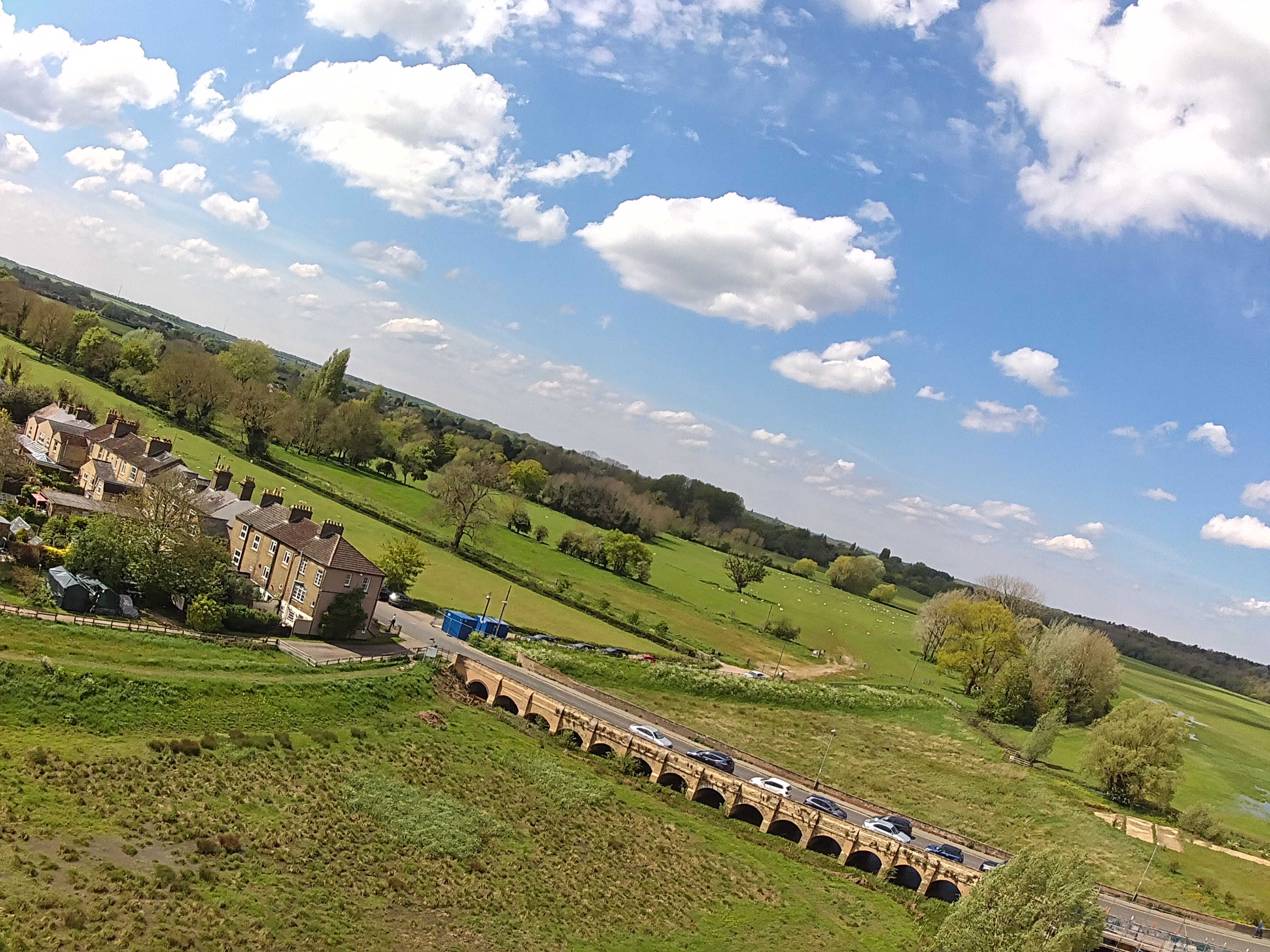 Photo of houses at an angle taken with the Ruko F11 Mini drone