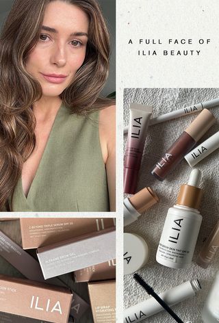 Eleanor wearing a full face of Ilia beauty and testing makeup samples