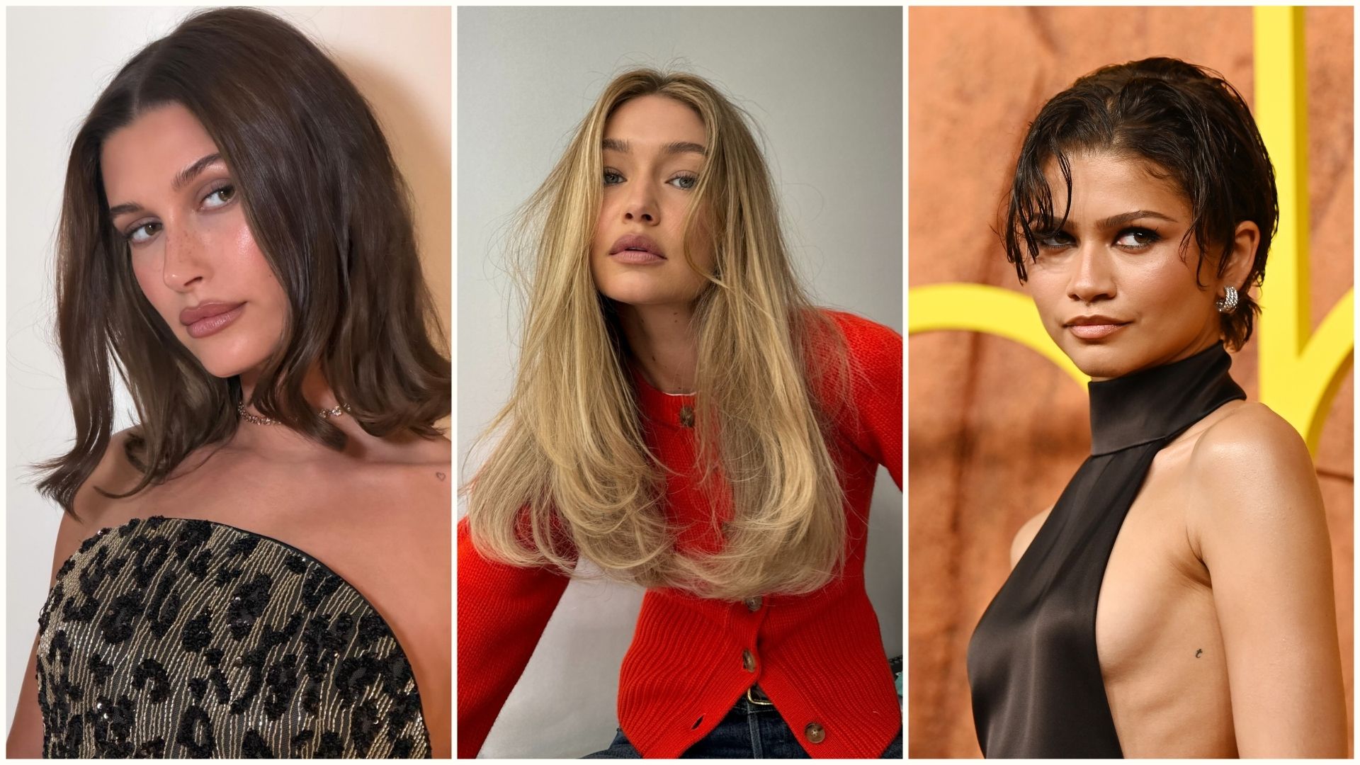 A collage of Hailey Bieber, Gigi Hadid and Zendaya