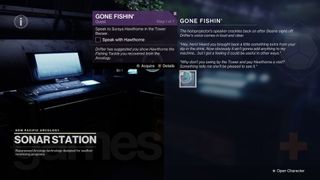 Destiny 2 Season of the Deep Gone Fishin' quest at the HELM holoprojectorFishing