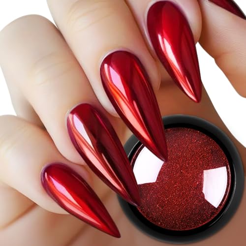 Amazon.com: Red Chrome Nail Powder for Nails Art Design Holographic Magic Metallic Mirror Effect Manicure Glitter Pigment Dust Decorations With Tool : Beauty &amp;amp; Personal Care