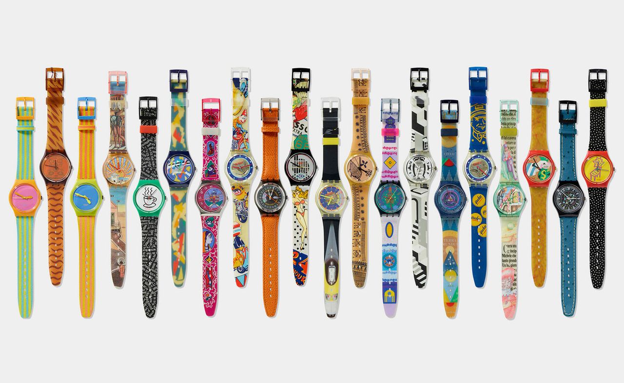 row of swatch watches, part of LAMA Swatch auction of Esther Montagner&#039;s collection