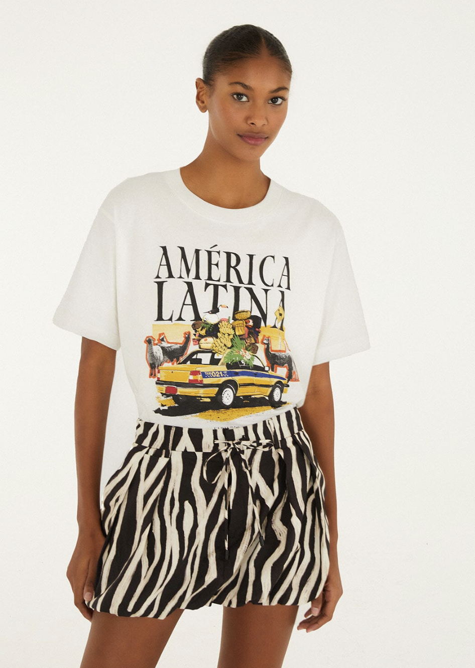 FARM RIO, Black Tropical Zebra Organic Cotton Mini Skirt