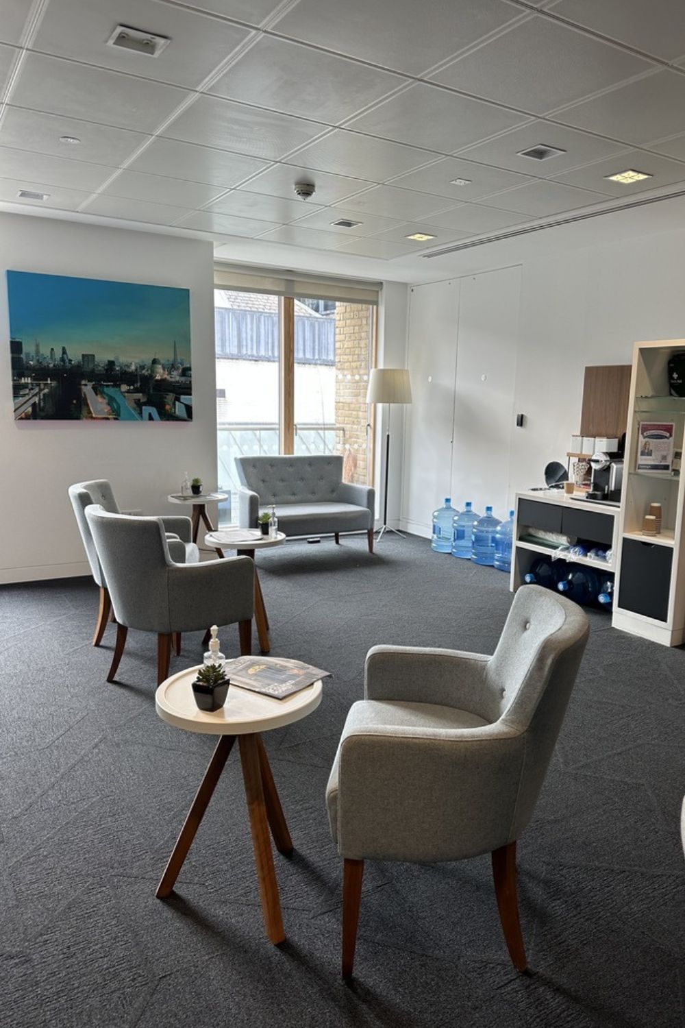 Fertility assessment waiting room at IVI London before my fertility consultation.